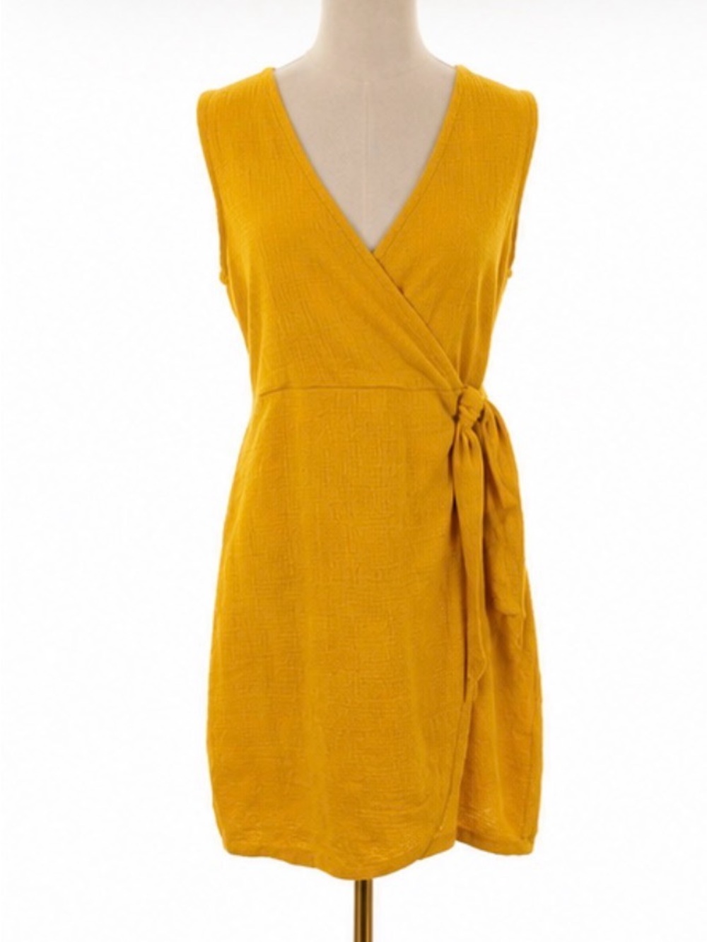 Madewell Medium Mustard Faux Wrap Tie Waist Sleeveless Mini Dress